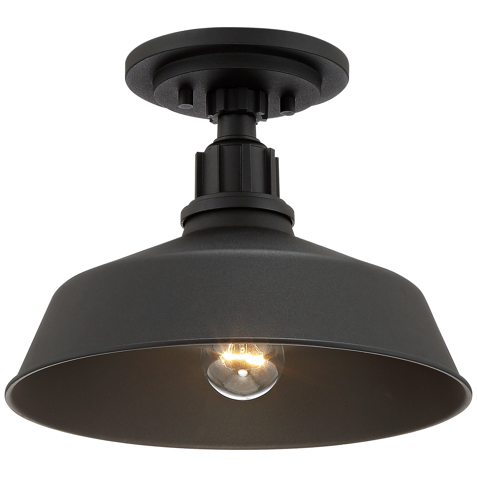 Franklin Iron Works Arnett Rustic Industrial Semi Flush Mount Outdoor Ceiling Light Black 12" Damp Rated for Post Exterior Barn Deck House Porch Yard
