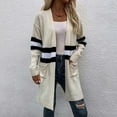 thumbnail image 4 of Tawop Womens Sweaters and Cardigans Lightweight Cardigans for Women Autumn Striped Long Sleeve Knitted Long-Length Sweater Beige L, 4 of 8