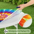 thumbnail image 5 of Colorful Rainbow Tie Dye Spiral Pattern Round Fitted Tablecloth with Elastic Edge,Dining Table Cover Waterproof,Outdoor Round Tablecloth for Camping,Dining,Indoor and Outdoor, 5 of 7