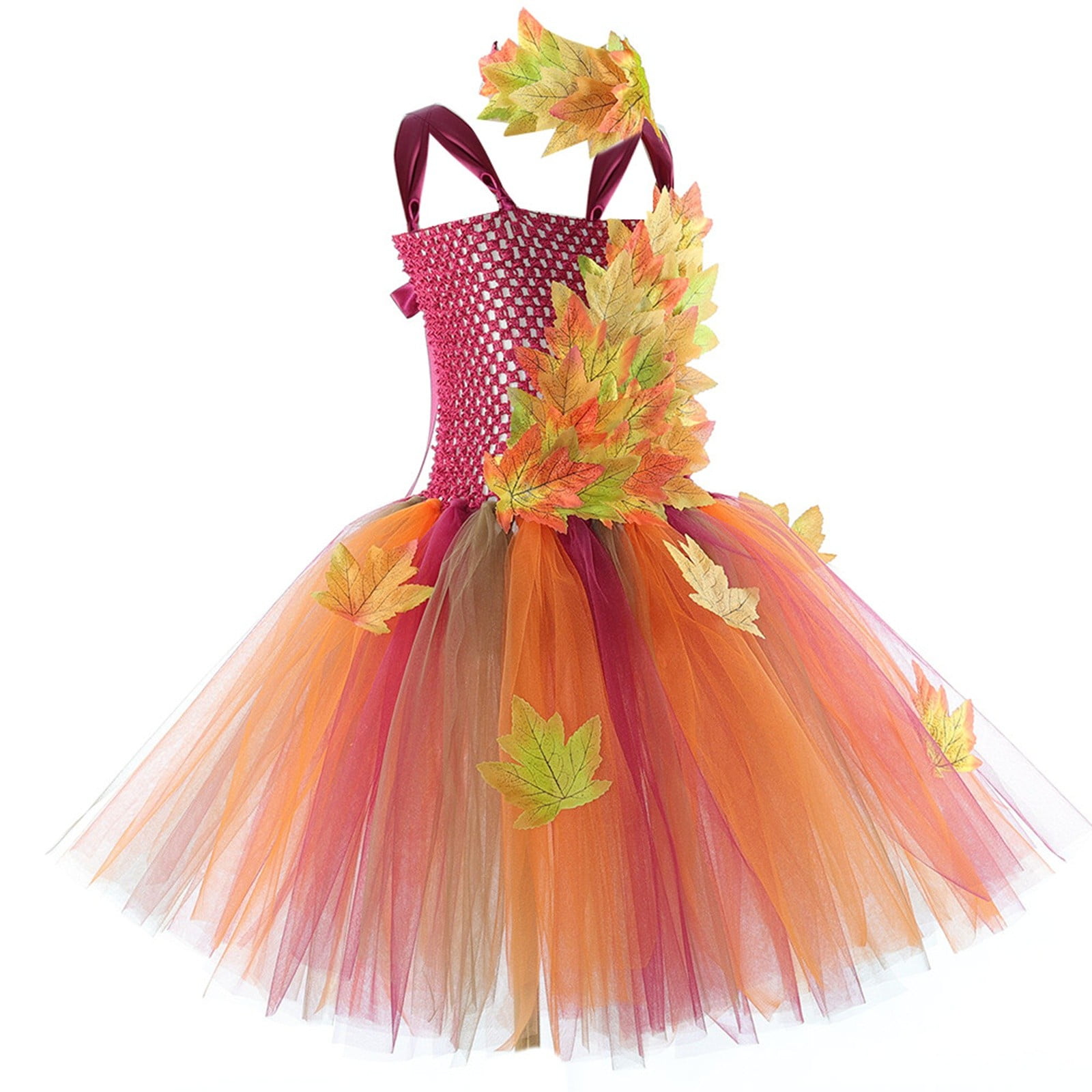 SJLDQY Carnival Toddler Girls Maple Leaf Elf Dress Up Lace Mesh Dress With Wings Outfits Party Stage Performance Clothes Set