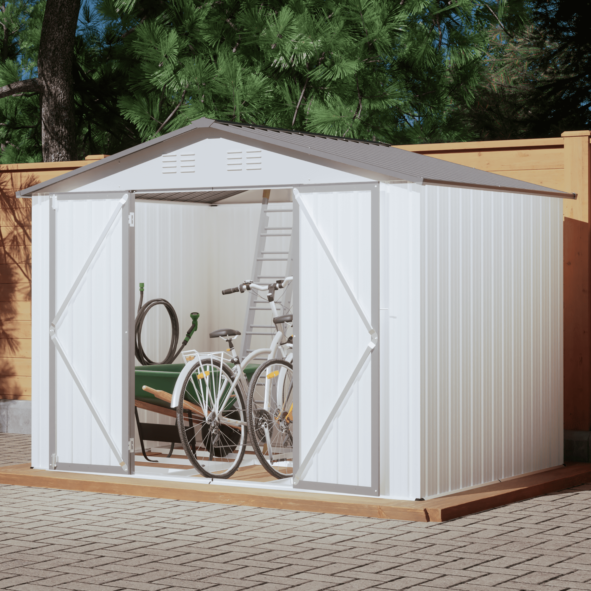 LZBEITEM 8'x6' Outdoor Metal Storage Garden Shed with Hinged Door