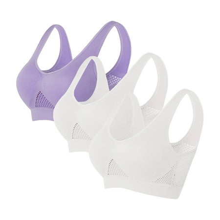TrendVibe365 Workout Bras for Women 3 Pack Mesh No Underwire Push up Bralette Padded U Back Wide Strap Support Corset Bra Full Coverage Crop Tank Top Cute Lingerie L