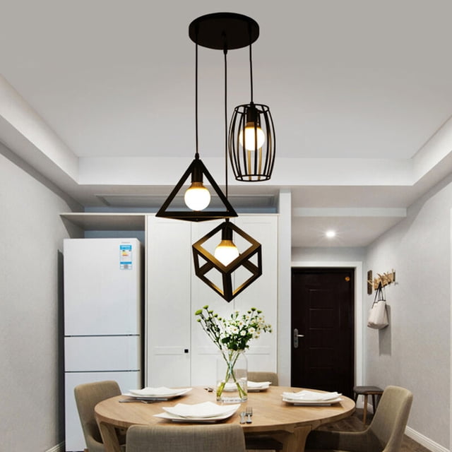 Forma geométrica creativa Lámpara colgante Lámpara colgante industrial Altura ajustable Luz colgante 3 cabezas Lámpara de techo retro vintage Antiguo negro Kuyhfg Sin marca
