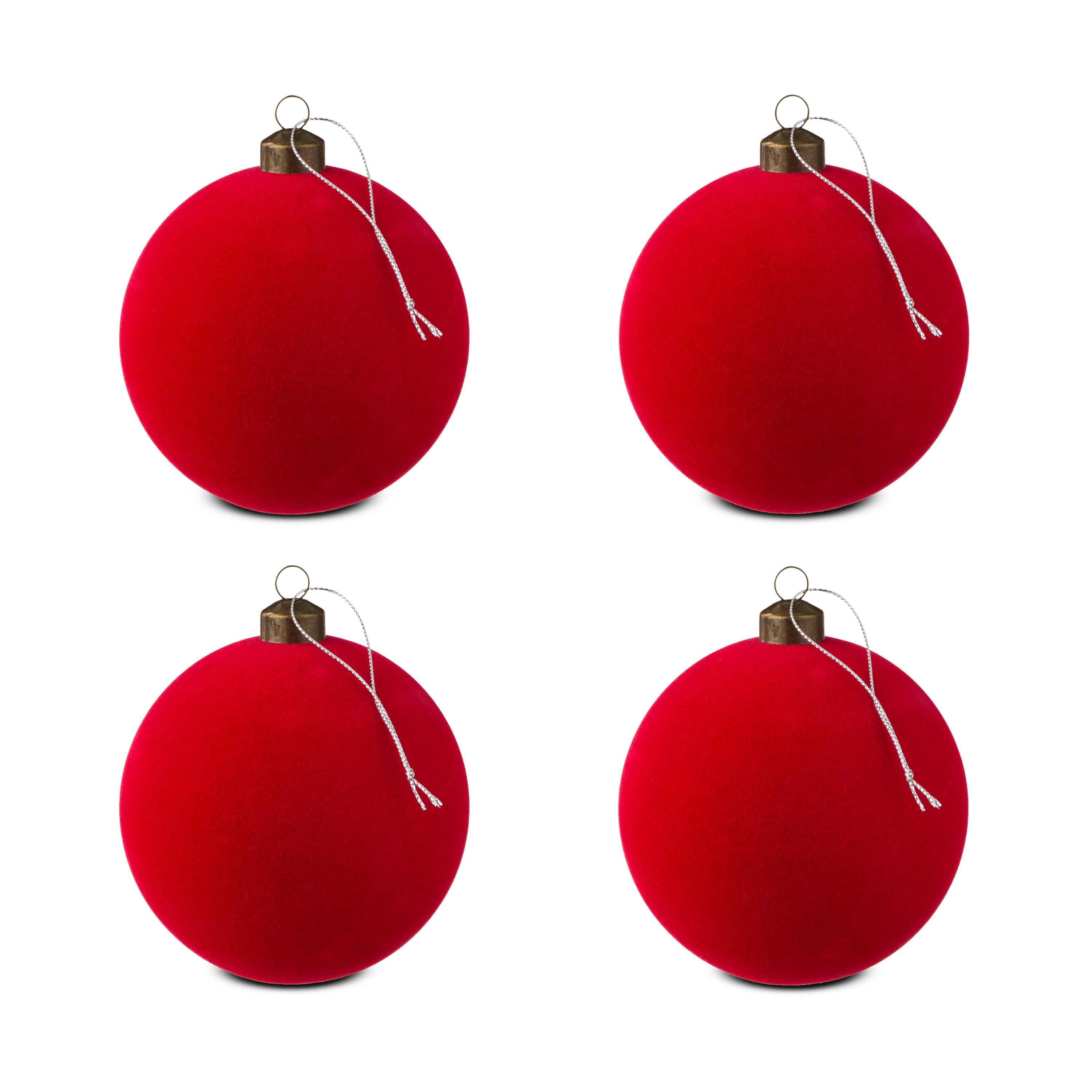 4 Count Bright Red Velvet-Feel Ball Christmas Ornaments, by