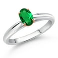 thumbnail image 2 of Gem Stone King 10K 2 Tone Gold Green Nano Emerald Ring for Women (0.40 Cttw, Gemstone May Birthstone, Oval 6X4MM, Available in Size 5, 6, 7, 8, 9), 2 of 4