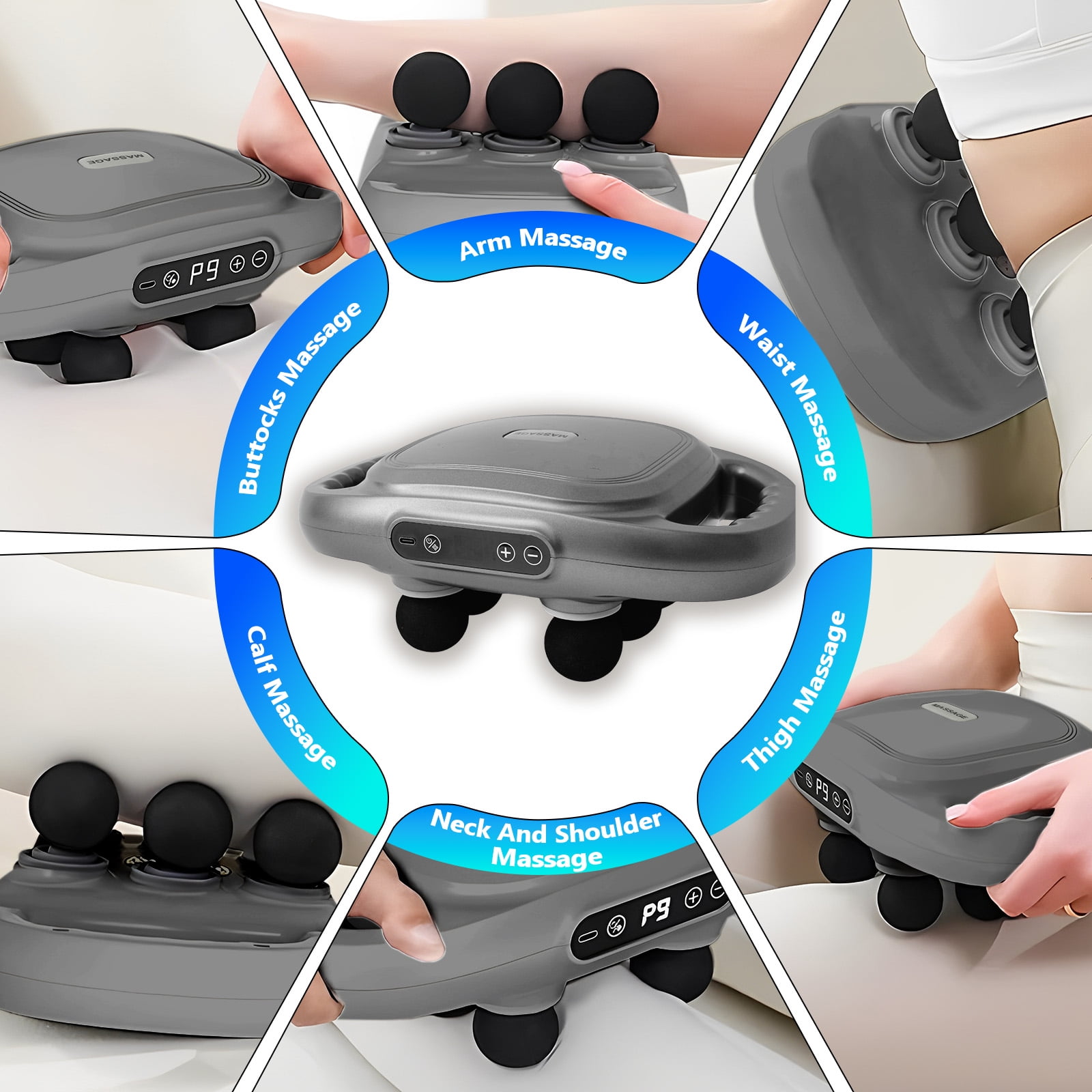 RICAN 6 Head Massage Gun, 9 speeds & 3 Sets Massage Heads for deep muscle relief on your back, legs, arms, A perfect gift for family & friends.