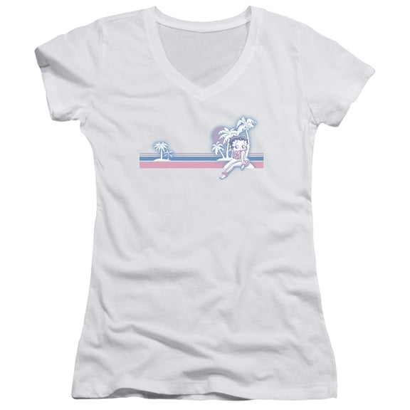 Betty Boop Reto Surf Band Junior Women's T-Shirt V-Neck White
