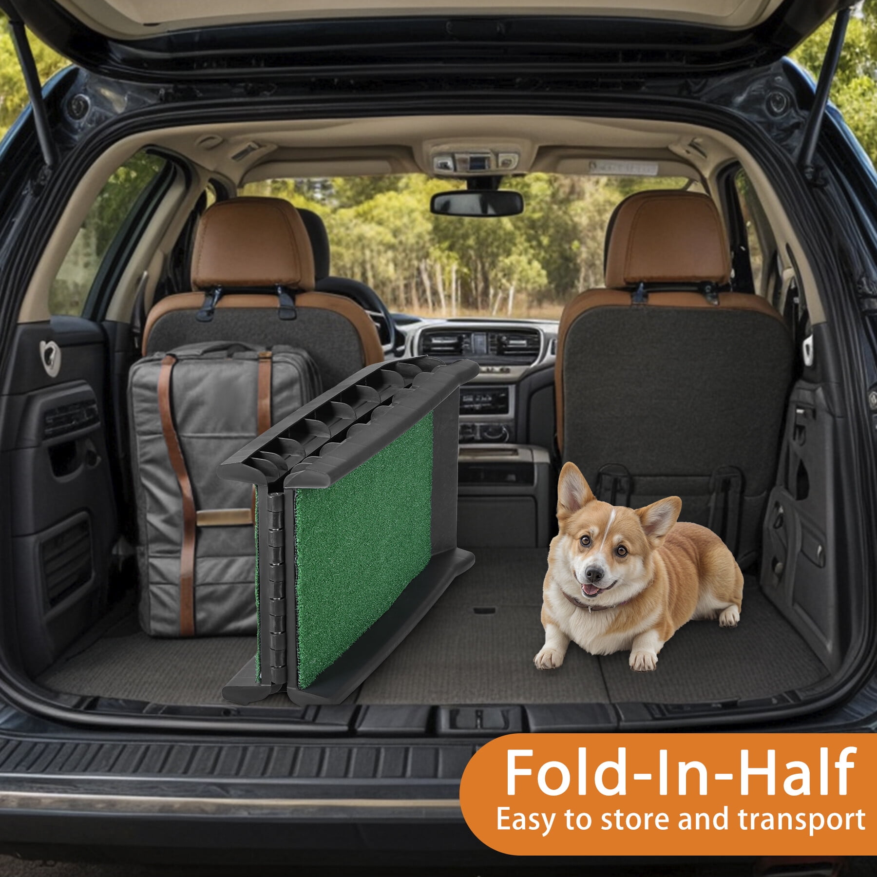 ZENY 61" Pet Ramp with Grass Padded Folding Portable Dog Ramp for Cars, SUV & Truck