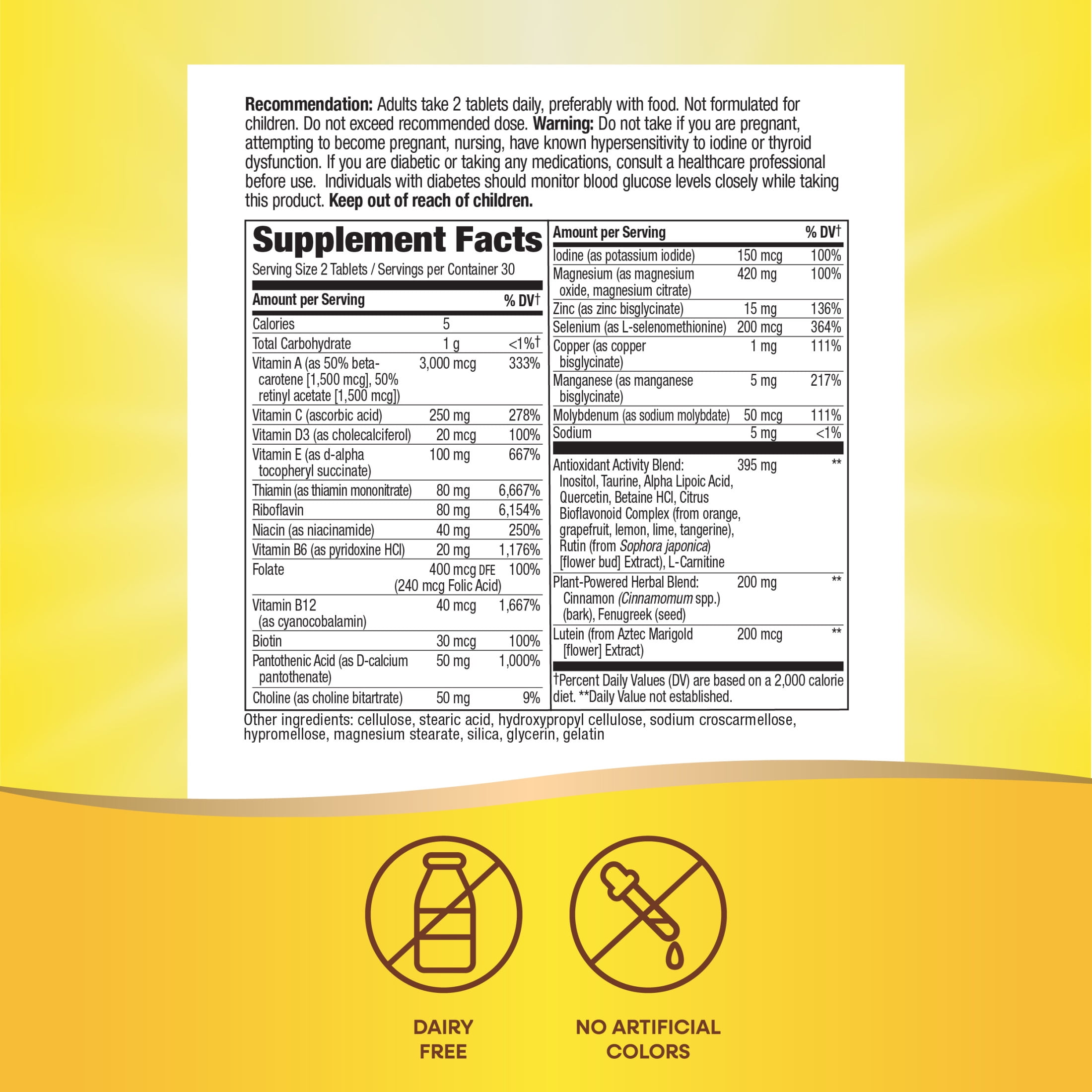 Alive! Diabetic Multivitamin, Nutritional Support for Adults with Diabetes, B-Vitamins, Unisex, 60ct