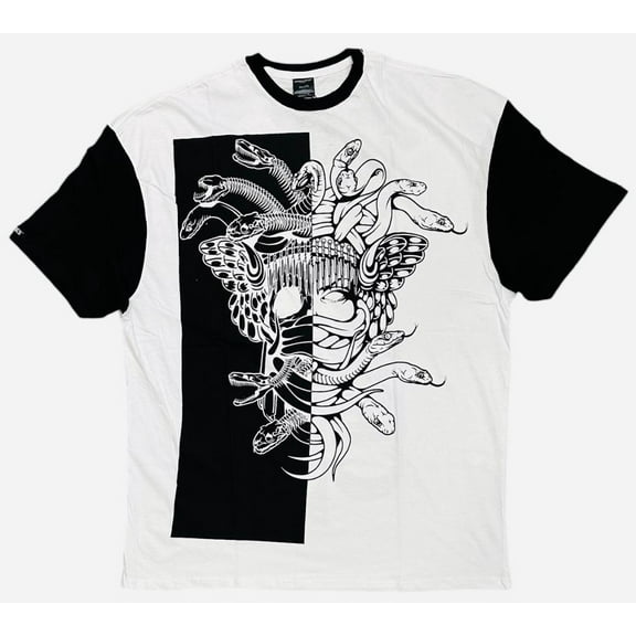 Crooks & Castles Men's T-Shirt Half Skull Medusa Short Sleeve Crewneck Tee (XX-Large, Black/White)