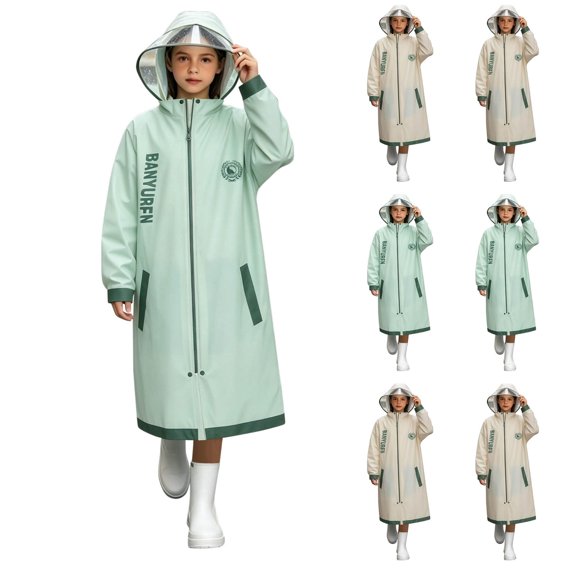 Fancifize Rain Jacket for Teen Girls Full Zip Long Raincoat Waterproof Hiking Outdoor Outerwear with Pockets