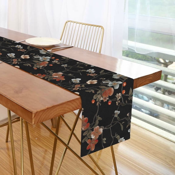 Yayeee Table Runner 70 inches Long Home Kitchen Dinning Party Decoration, Black Flowers