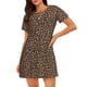 thumbnail image 1 of Balery Brown Leopard Camisón de manga corta con cuello redondo para mujer, cómodo y elegante., 1 of 6