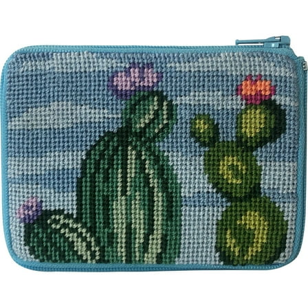 Stitch & Zip Needlepoint Coin Purse Kit- Flowering Cacti