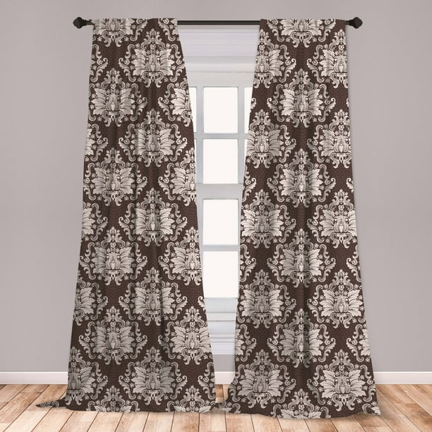 Damask Curtains 2 Panels Set Victorian Floral Pattern With Blooming Foliage Leaves On Dark Toned Backdrop Window Drapes For Living Room Bedroom Brown And Beige By Ambesonne Walmart Com Walmart Com