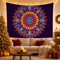 thumbnail image 3 of Turquoise Lotus Mandala with Paisley Details on Deep Purple Background, Energetic Boho for Art Lovers, Symmetrical Decor Art, Housewarming Gift, Tapestry Wall Hanging for Bedroom and Living Room, 3 of 7