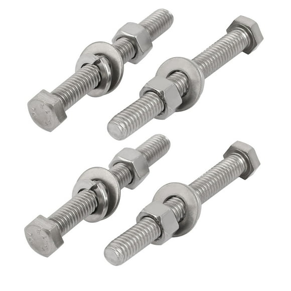 Unique Bargains 4Set 304 Stainless Steel 3/8"-16 Thread 3" Length Hex Bolt Kit w Washer Nut
