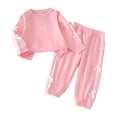 thumbnail image 5 of Likimi Child Toddler Girls Outfit Set Long Sleeve Bow Print Crew Neck Sweatshirt With Pants Soft Clothes Set Size 2-3 Years, 5 of 7