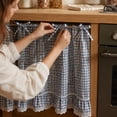 Curated visual reference: Picture Idea: Rustic Country Style Plaid Cabinet Skirt Curtain Ruffled Trim Tie
