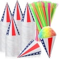 TRAHOO300 Pcs 6oz Snow Cone Cups and 300 Pcs Spoon Straws Disposable