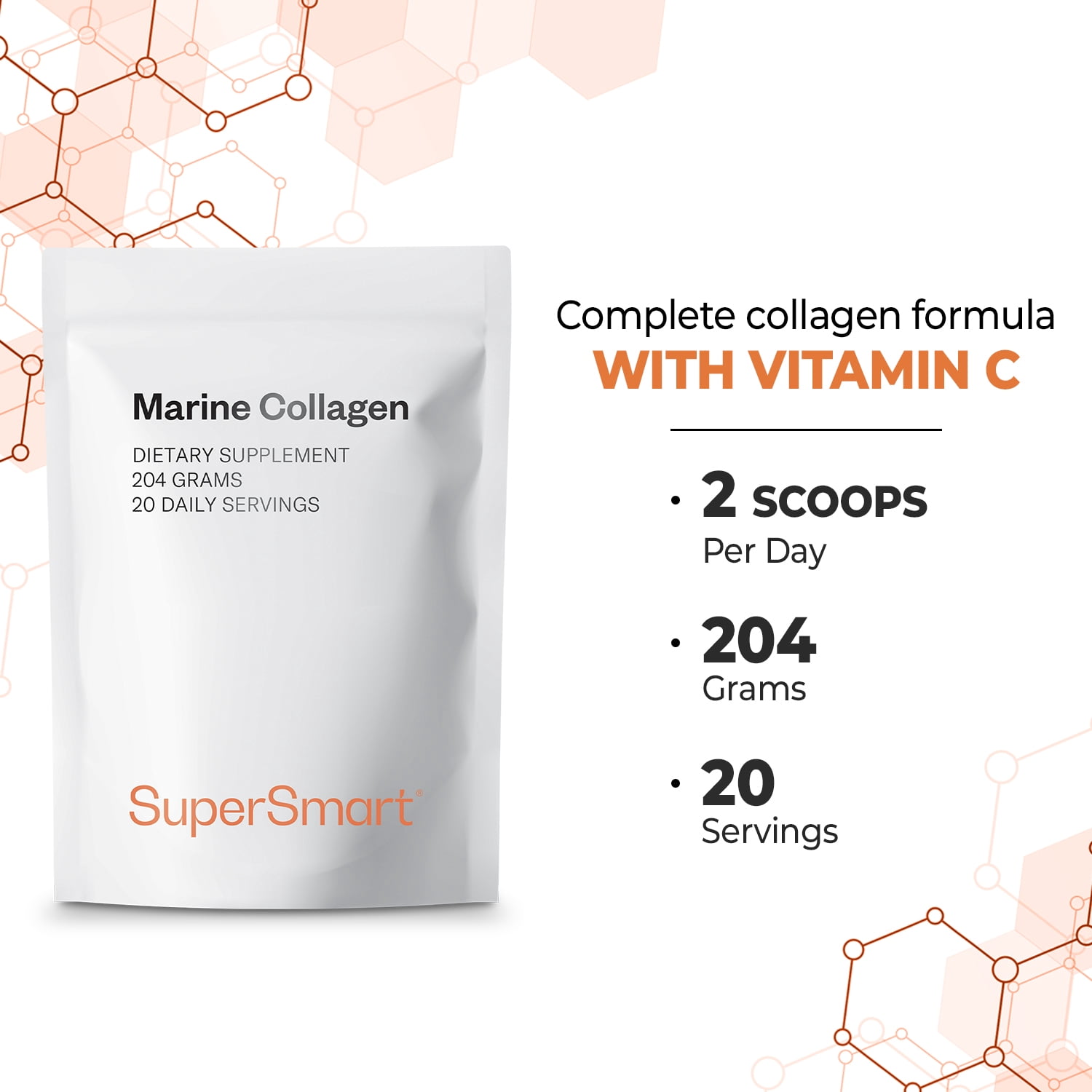 SuperSmart - Marine Collagen Powder - Natural Supplement - Patented & Hydrolized | Non-GMO & Gluten Free - 100mg