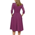 thumbnail image 6 of LISTHA Women's Fall 3/4 Sleeve Midi Dresses Casual Formal Church Wedding Guest Work Clothes Purple L, 6 of 6