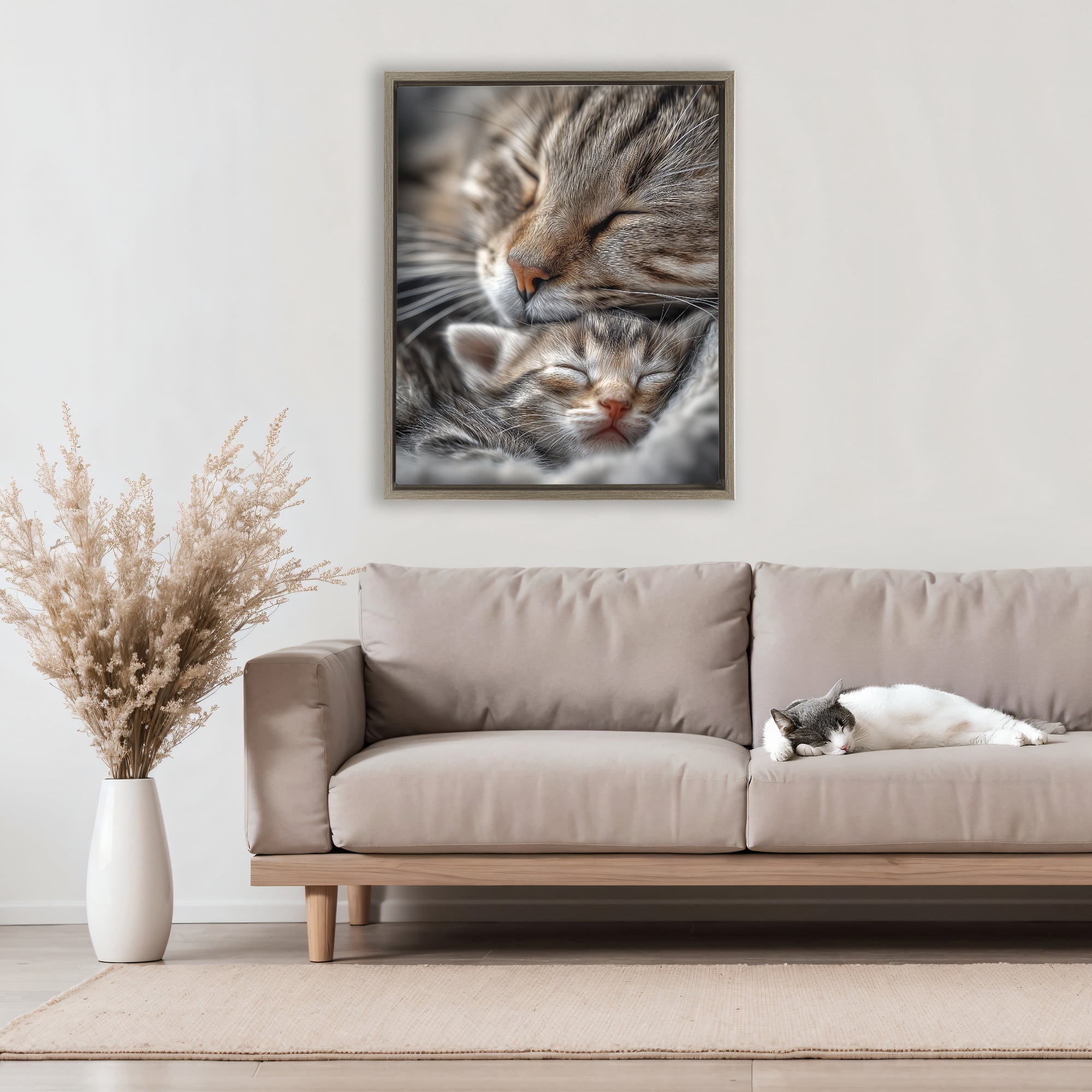 Stupell Industries Kitty Love Cuddles Brown Framed Floater Canvas Wall Art, design by Scott Stulberg