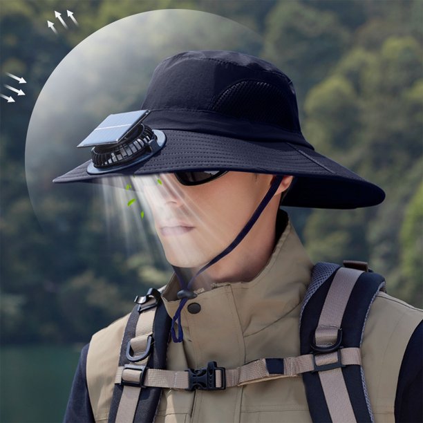 Sombrero de ventilador solar recargable | Gorra de protección solar impermeable de ala ancha | Cubrecuello ajustable de secado rápido | Senderismo al aire libre, pesca, jardinería | 3 velocidades de