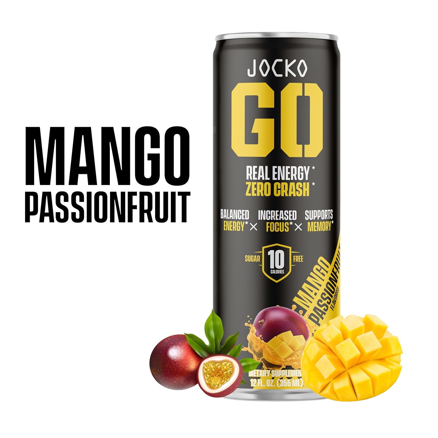 Jocko GO Energy Drink - KETO, Vitamin B12, Vitamin B6, Electrolytes - 12 Pack (Mango Passionfruit)