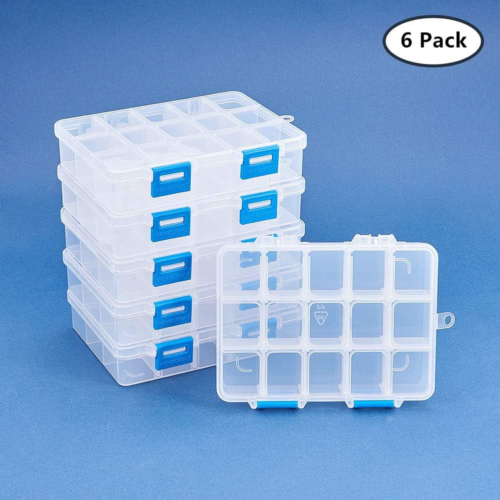 6 Pack 15 Grids Jewelry Dividers Box Organizer Adjustable Clear Plastic Bead Case Storage Container 5.5 x 3.94 x 1.18 inch Compartment: 1.18 x 0.98 x 1.02 inch Blue