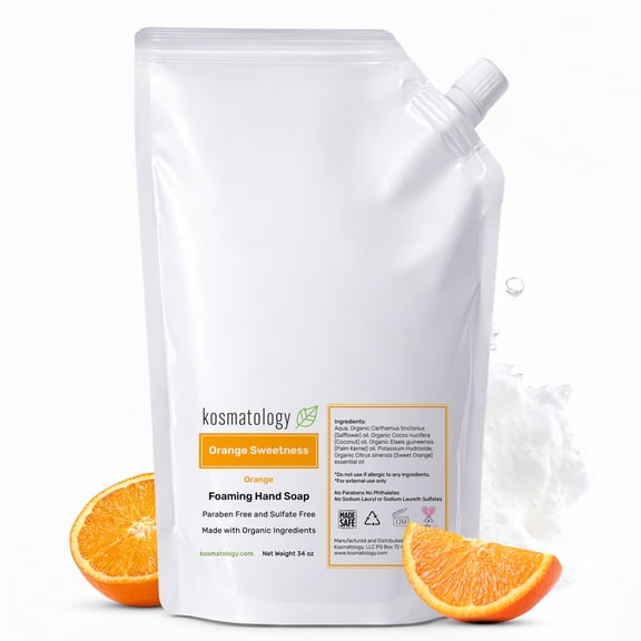 kosmatology® Orange Organic Foaming Hand Soap Refill | Moisturizing Hand Wash | Clean Ingredients, Infused with Essential Oils | 34 fl oz