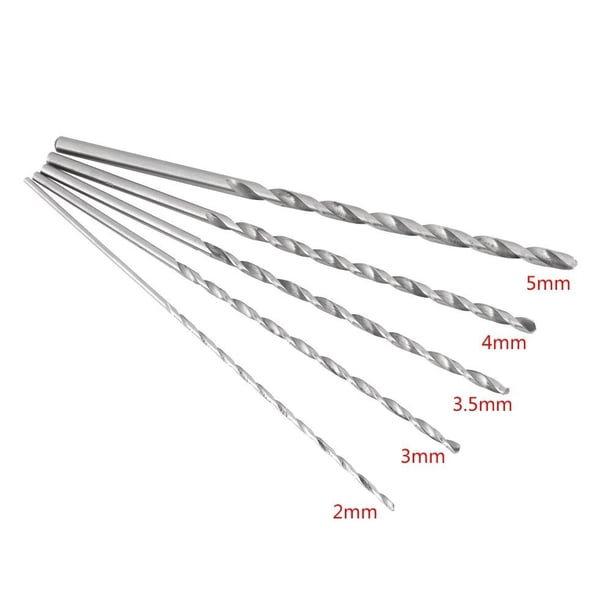 Juego de brocas de acero de alta velocidad Extra largas, herramienta de brocas helicoidales de vástago recto, juego de brocas para madera, diámetro y longitud, 5 uds.