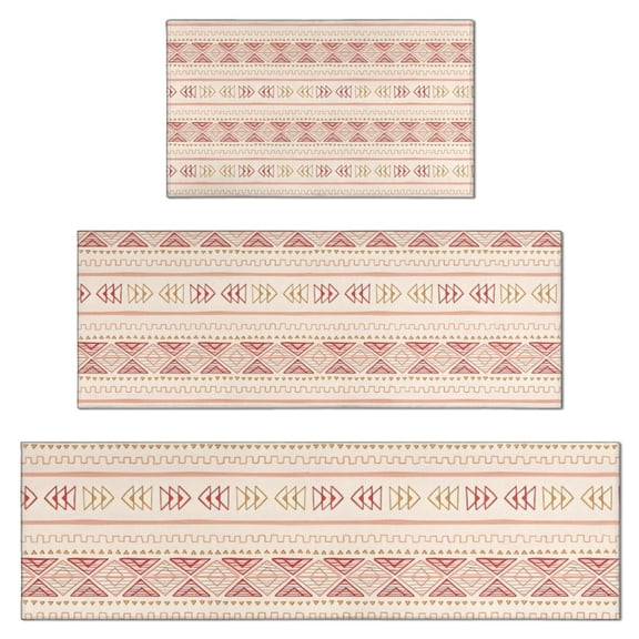Pink Geometric Striped Pattern Kitchen Rugs Sets Of 3,Kitchen Runner Rugs Non Skid Washable,Decorative Kitchen Floor Mats for Kitchen,Sink,Laundry,17"x30" 17"x47" 17"x59"