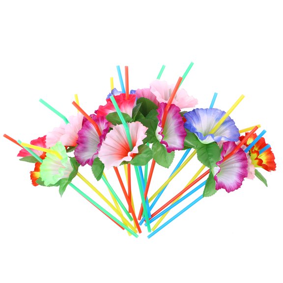 Hawaiian Flower Paper Straws 24Pcs for Luau Party