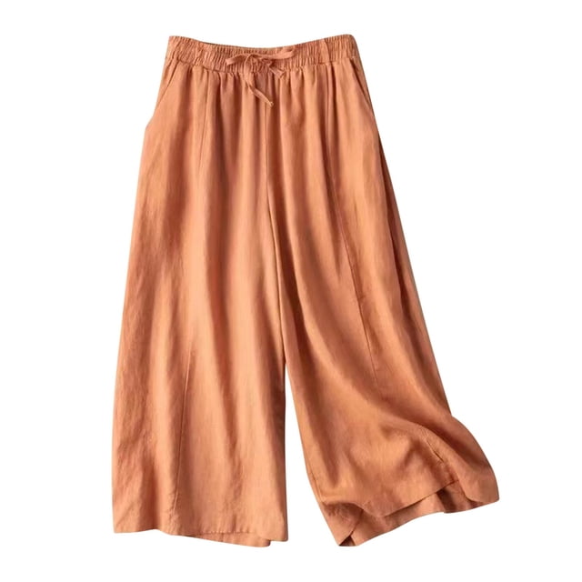 Bowake Women's Casual Wide Leg Drawstring Pants, Solid Comfy Cropped Lounge Trousers, Color: Solid