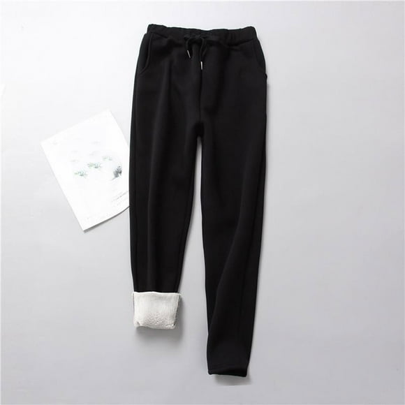 Babysbule Womens Winter Warm Pants Fashion Sport High Waist Leg Pants Solid Casual Loose Lamb Velvet Leggins Long Pants