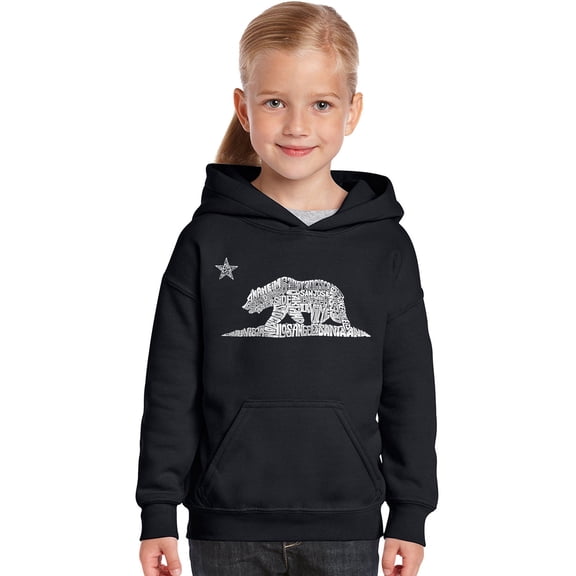 LA Pop Art Girl's Word Art Hooded Sweatshirt - California Bear