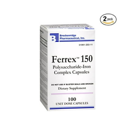 Ferrex -150 Capsules, Prevents Iron Deficiency - 100 Each (Best Treatment For Iron Deficiency Anemia)