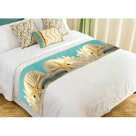 Fur Bed Runner GCKG Summer Seascape Bed Runner, Starfish and Seashell on the Sandy Beach Bed Runners Scarves Bed Decoration 20x95 inch ()