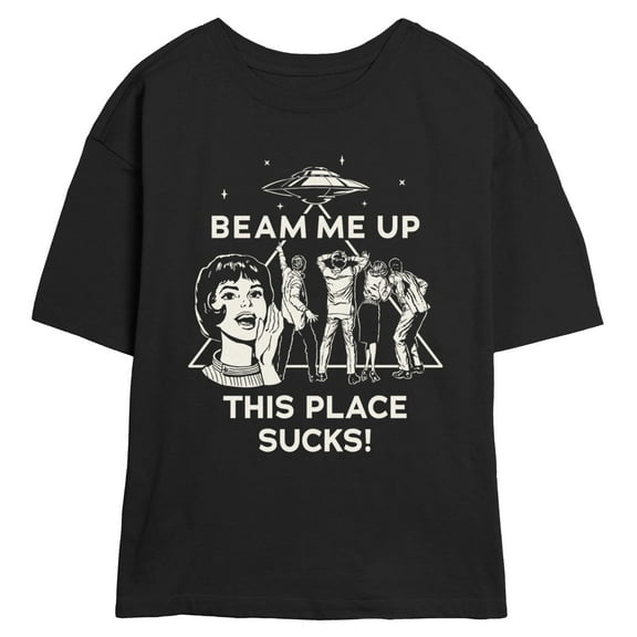 Netflix Juniors' Stranger Things Vintage Art Beam Me Up UFO T Shirt