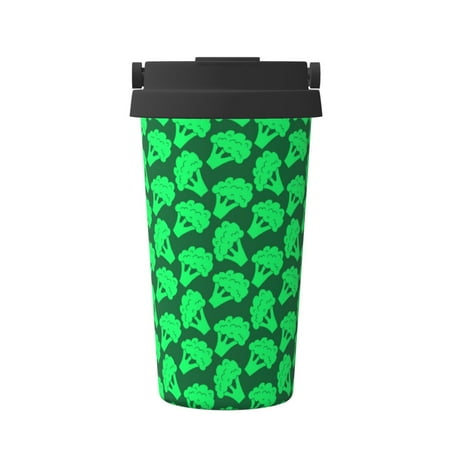 

Uemuo Green Broccoli Print Carry Insulated Coffee Mug Travel Mug with Hidden Handle Insulated Coffee Flask Leak-proof Travel Mug Insulated Mug for Office
