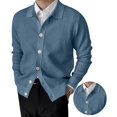 thumbnail image 3 of Men'S Lapel Cardigan Sweater Knit Long Sleeve Button Cardigan Slim Fit Casual Ribbed Knitted Jacket Blue L, 3 of 7