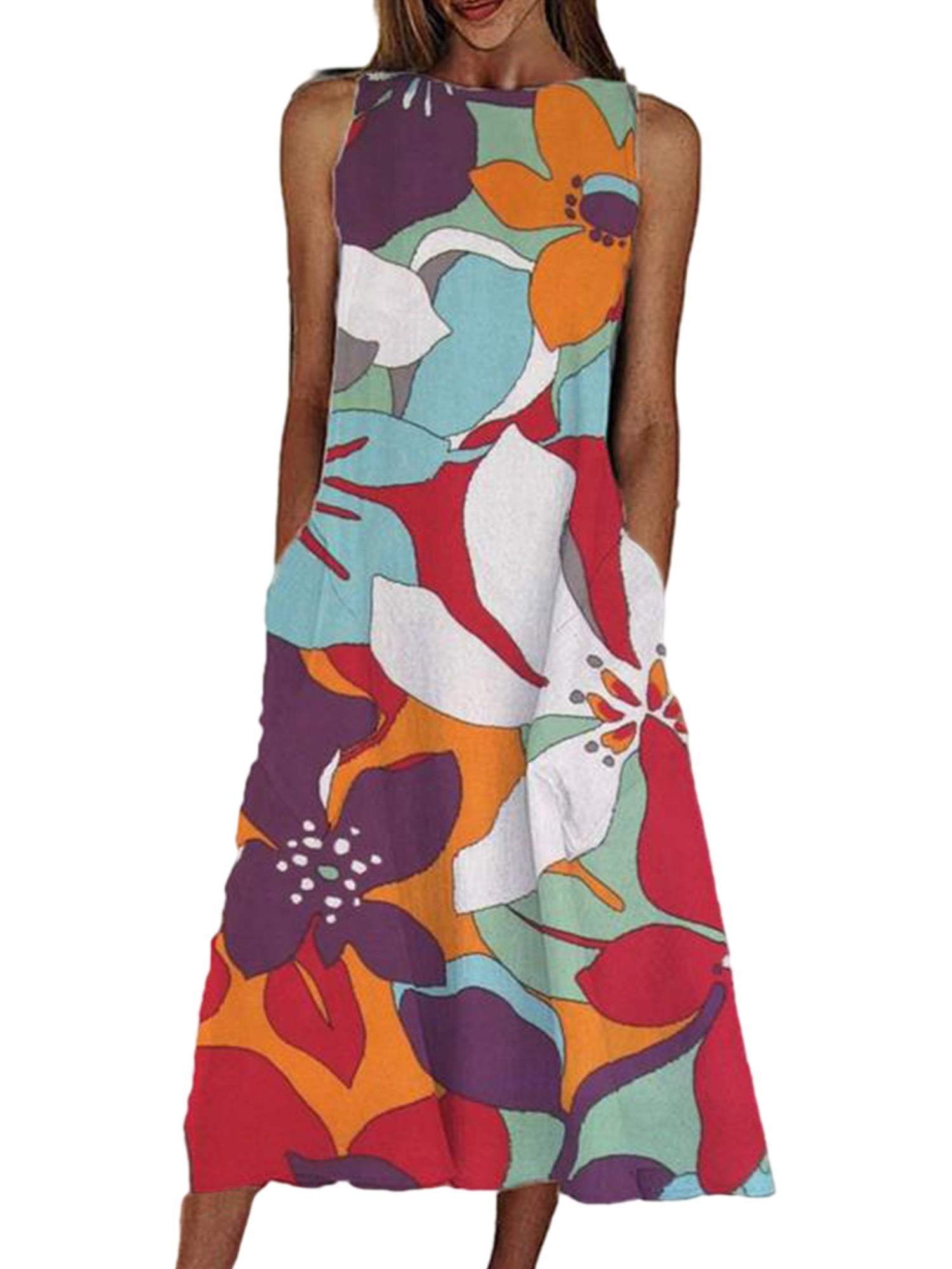 Glookwis Floral Print Tank Dress for Women Summer Midi Dress Hawaiian ...