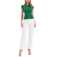 thumbnail image 2 of INSPIRE CHIC Women's Peplum Top Cap Sleeve Crew Neck Smocked Waist Casual Blouses Deep Green S, 2 of 6