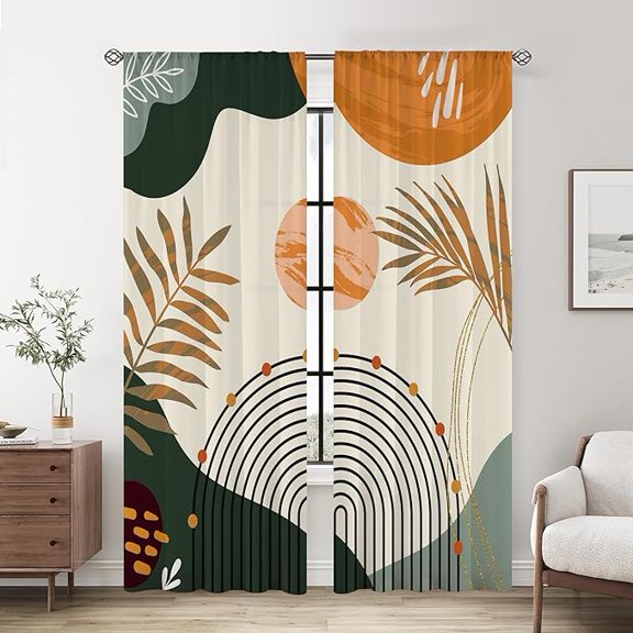 Boho Mid Century Style Curtains Modern Vintage Abstract Plant Decor Home Bedroom Living Room Kitchen With Rod Pocket Window Drapes 42"W x 84"L (Pack of 2)