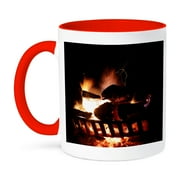 3dRose, Photgraph of a very hot fire in an outdoor fireplace., 15oz Two-Tone Red Mug