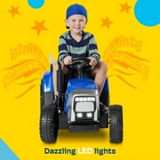 Kidzone 12V7AH Premium Version w/ EVA Treaded Tires Dual 35W Motors for 3+ Years Boys & Girls, Electric Tractor w/ Trailer Toddler Ride On Toy 3-Gear-Shift, 7-LED Lights Bluetooth, Red