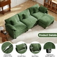 thumbnail image 4 of BedLuxury 111.5’’ Modular Sectional Sofa with Movable Ottoman, L Shaped Cloud Couch for Living Room, 3-Seat, Green, 4 of 9