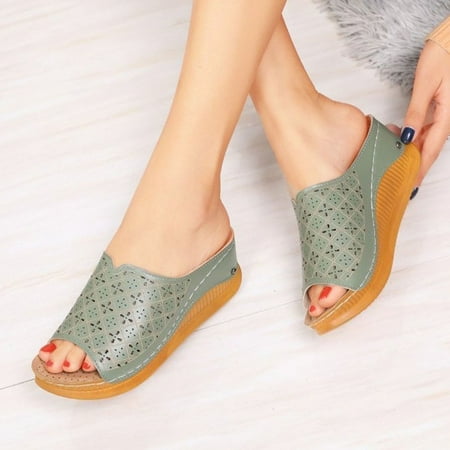 

Summer Savings! Zpanxa Slippers for Women Wedge Slide Slippers Women Ladies Outdoor Slippers Pearl Chain Soft Sole Flip Flops for Women Green 39