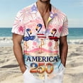 thumbnail image 2 of Men's Vintage American Flag Hawaiian Bowling Shirts, 250th Anniversary Patriotic 4th of July Casual Button Down Short Sleeve Beach Tees, 2 of 4